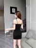 Women's Petite Technician Color Block Bodycon Sling Dress with Slit