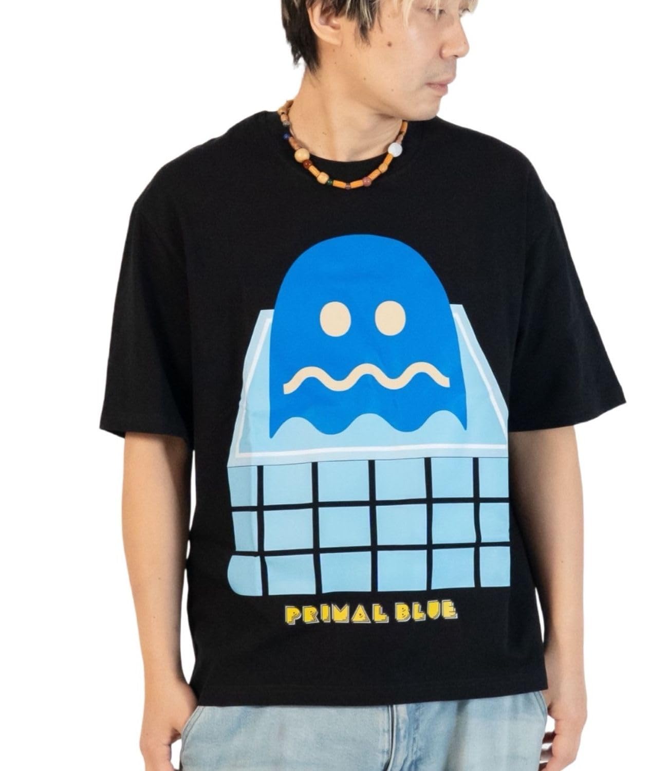 x Sauna Ijike Ghost Cold Bath Oversized 45th Anniversary Sauna Oversized Unisex [Primal Blue] PAC-MAN T-Shirt, PAC-MAN Goods, T-Shirt (JP, Alphabet, чёрный
