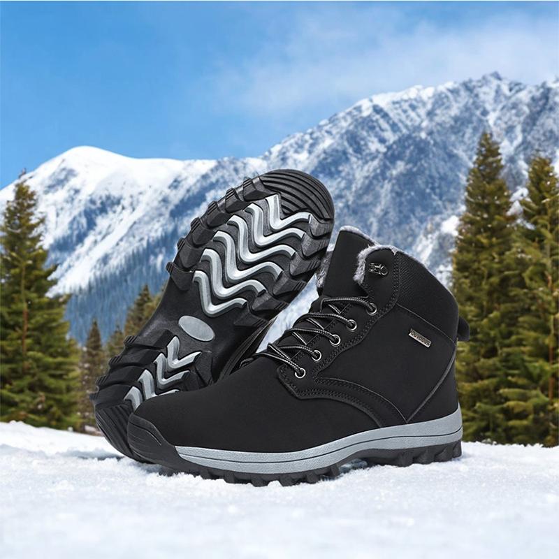Pánské vysoké boty Pánské kožené boty Zimní móda Plyšové teplé boty Venkovní tenisky Šněrovací Protiskluzné kotníkové boty Pánské