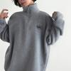 Open Run Fleece Embroidery Half Zip Big Size Winter Sweatshirt Long