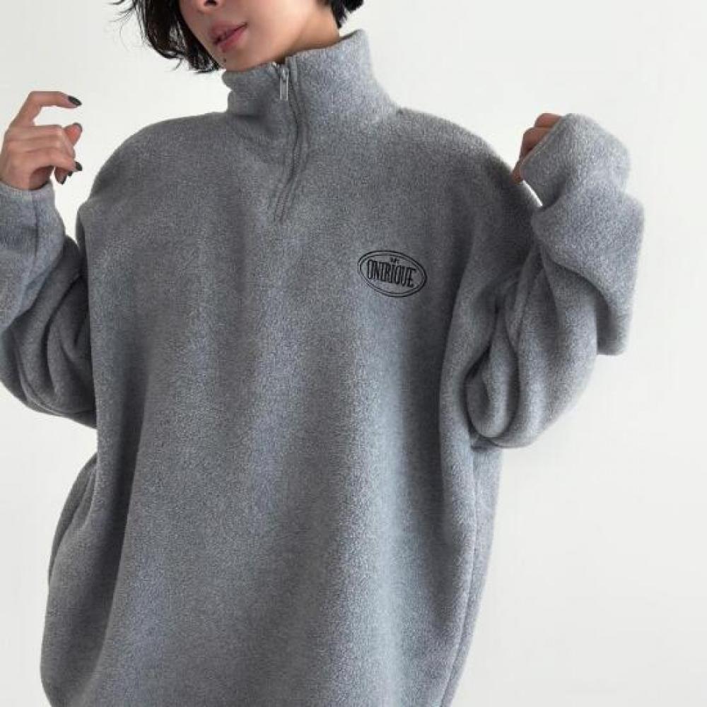 Open Run Fleece Embroidery Half Zip Big Size Winter Sweatshirt Long