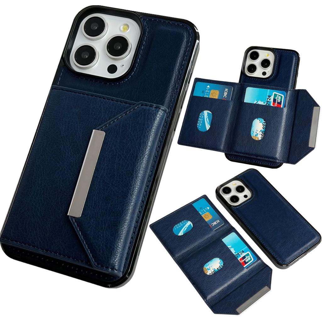 For iPhone 16 Pro Case Card Bag Kickstand TPU+PU Phone Cover