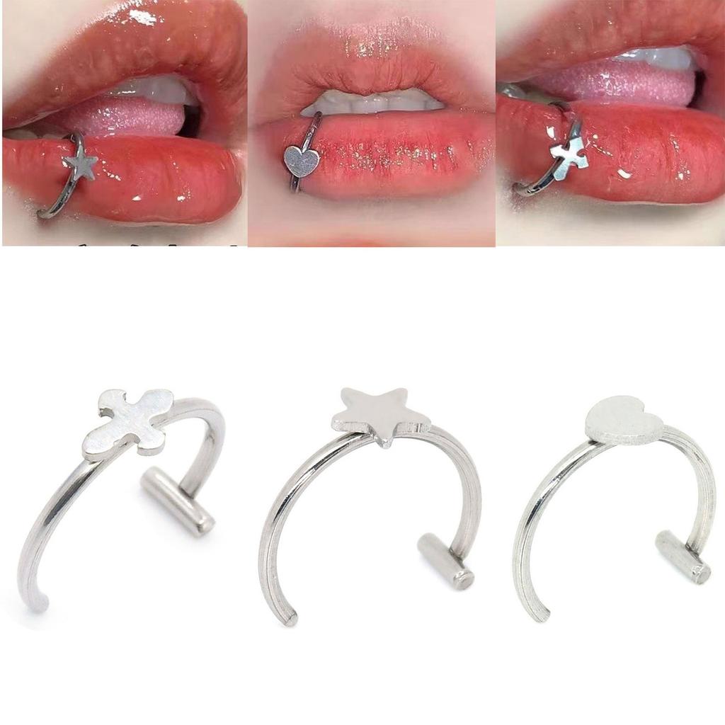 Not Piercing Lip Jewelry Punk Clip on Lip Rings Unique Body Accessory Gothic Design Stainless Steel Texture for Daily