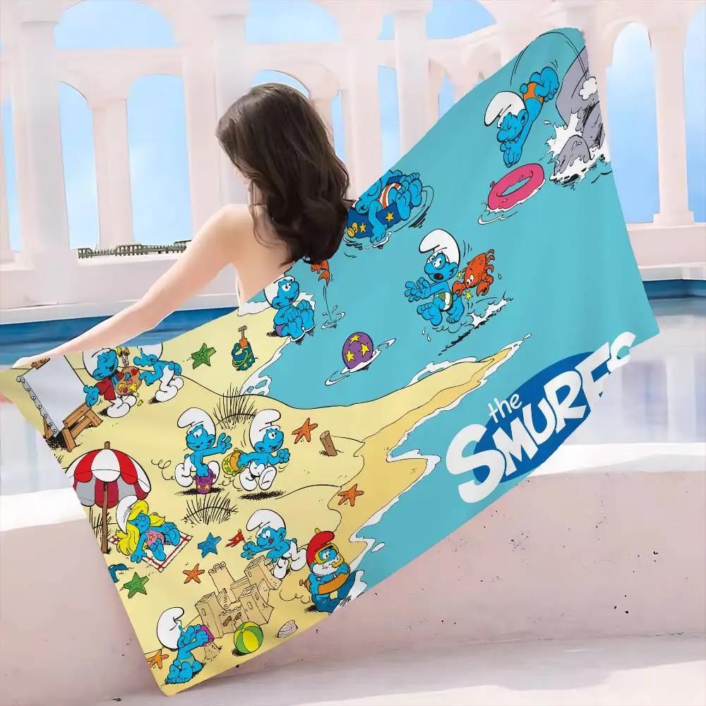 Cartoon Cute S-Smurfs Microfiber Blanket Quick Drying Beach Towels Oversized Printing Super Absorbent Pool Towel Blanket