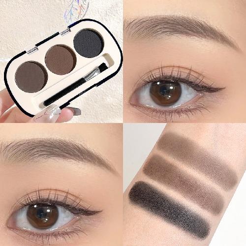 Eyebrow Powder Palette with Eyebrow Brush, Waterproof and Sweatproof Natural Color Rendering 3-color Eyebrow Powder Long Lasting