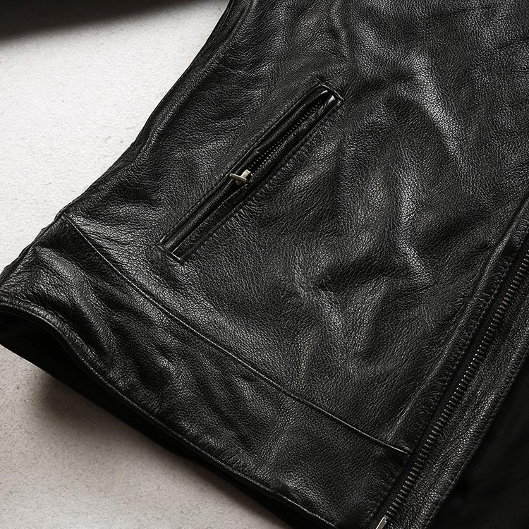 Męska kurtka ze skóry owczej, Kołnierz stojący, Skośny wzór rombów, Swobodny styl motocyklowy