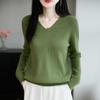 Women's V-Neck Ribbed Knit Sweater - Slim-Fit Long-Sleeve Top for Autumn/Winter 2025