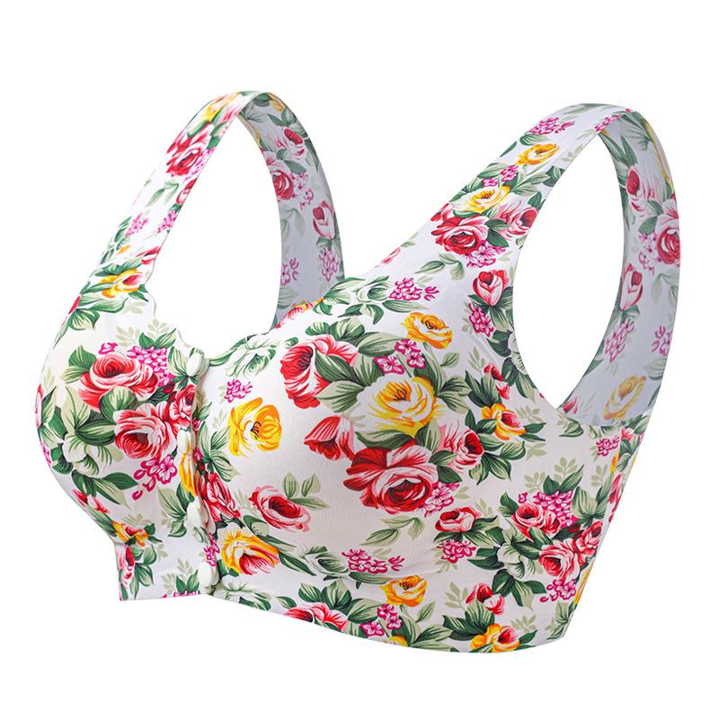 Untouched Front Button Underwear for Women Gathered on Top Anti Sagging Bra Print Summer Beautiful Back Bra Vest