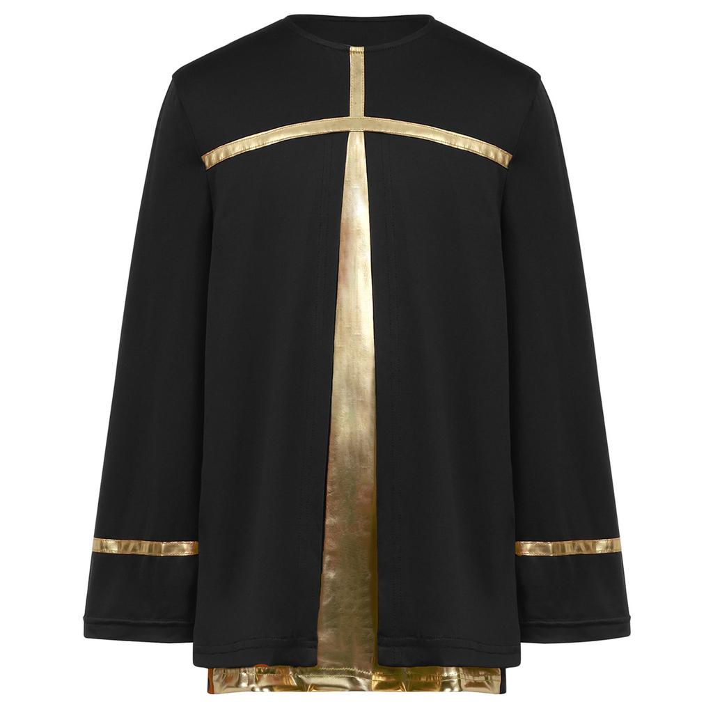 Boys Liturgical Dance Costume Long Sleeve Metallic Color Block Patchwork Top Dancewear