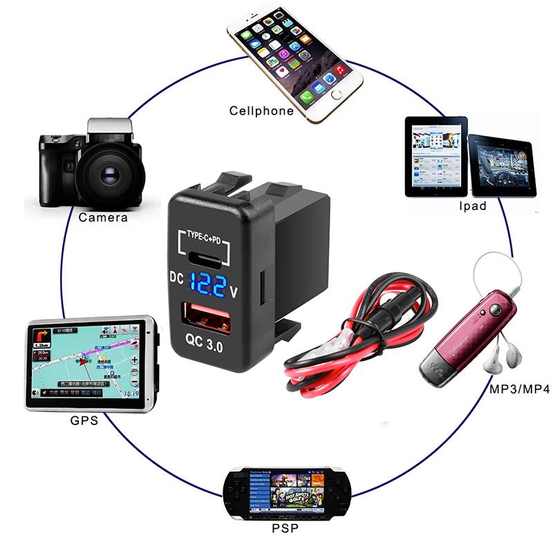 12V Car Cigarette Lighter Socket Auto Charger QC3.0 PD Dual USB 33x23mm 40x22mm Outlet Special Use for Toyota USB Port Socket