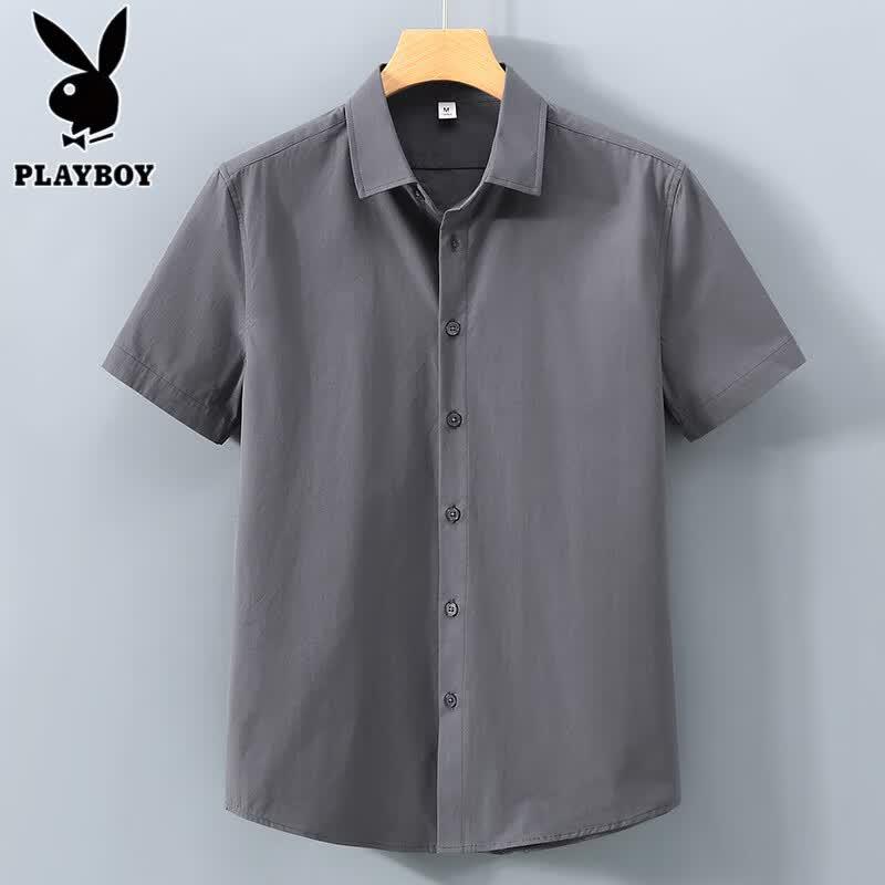 PLAYBOY Men s Summer Casual Pure Cotton Short Sleeve Shirt 1XL