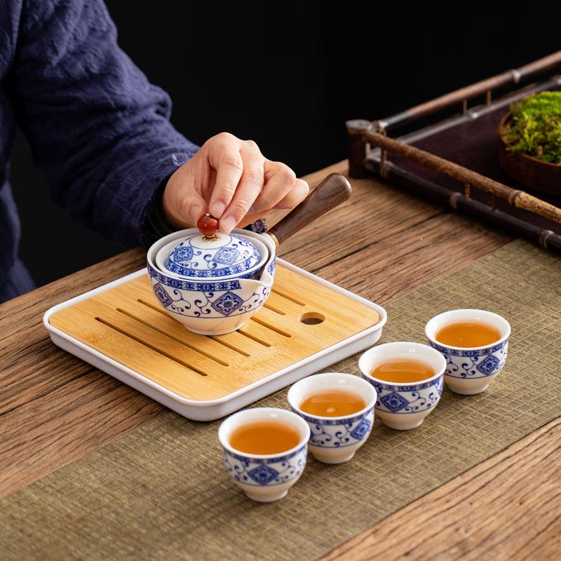 Portable Ceramic Travel Tea Set with Automatic Kung Fu Tea Maker - Business Gift