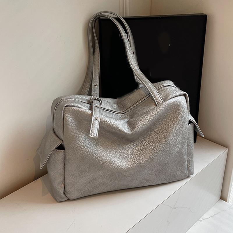 Women PU Leather Shoulder Bag Multi-Pockets Underarm Bag Solid Color Versatile Commuting Handbag Adjustable Strap Tote Bag ARI