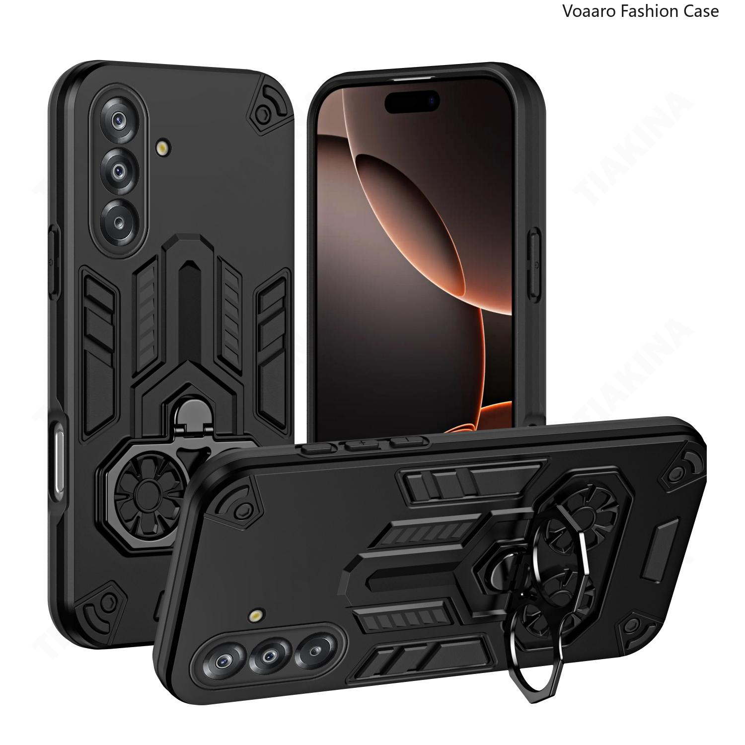 

Dual Finger Ring Armor Cover for Samsung Galaxy A17 A56 A36 A26 A16 S25 Plus Case Rotate Metal Bracket Kickstand Case Phone Capa for Galaxy S25 Plus чёрный