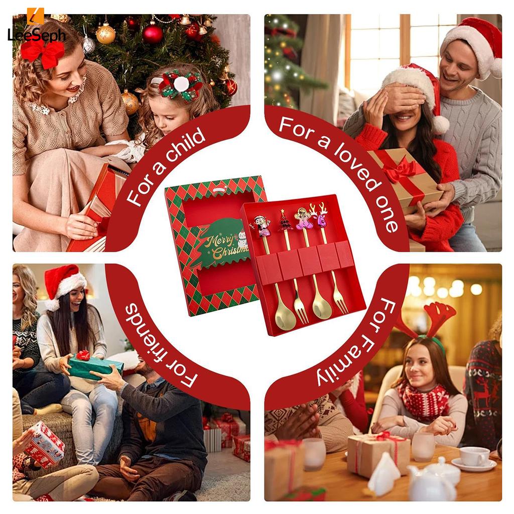 Set Regalo Cucchiaini da Caffè Forchette di Natale in Scatola con 1 Biglietto di Natale, Cucchiaino da Caffè Natalizio Forchette da Cena Cucchiaino da Dessert Stoviglie Regalo