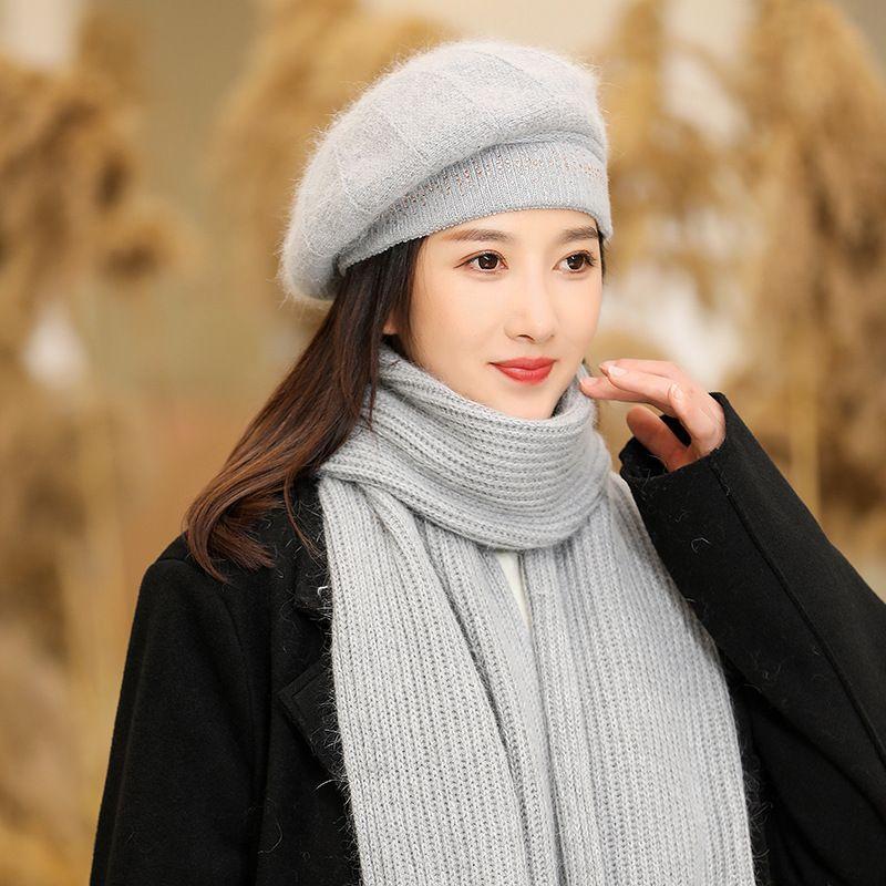 Hat Women's Autumn and Winter Warm Versatile Wool Hat Fleece Knitted Hat Tide Cycling Ear Protector Beret
