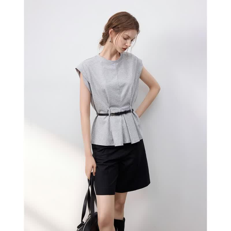 Demana Women s Slimming Flutter Sleeve Pleated T-shirt S