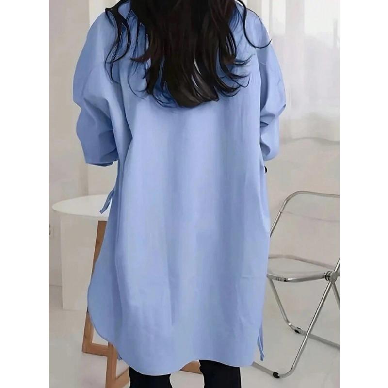 YYFS Blusas y camisas de cuello tipo polo de manga larga con estampado de colores sólidos informales de moda para mujer para primavera y otoño