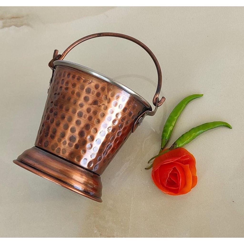 Steel Copper Hammered Design Antique Dark Tone Bucket, Serveware & Tableware for Home, Hotel & Restaurants, Volume-400 ML