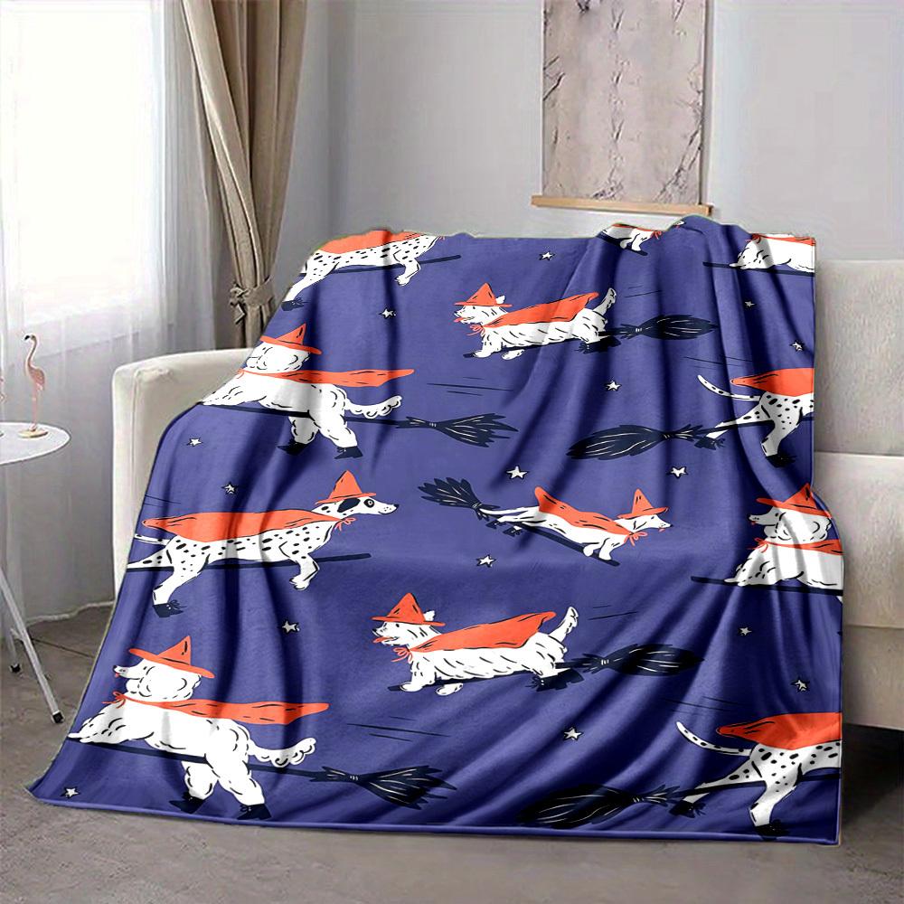 

1pc Halloween Dogs Print Blanket Lightweight Flannel Throw Blanket For Sofa, Bed, Living Room, Office, Outdoor Travel, Camping 80cmx120cm