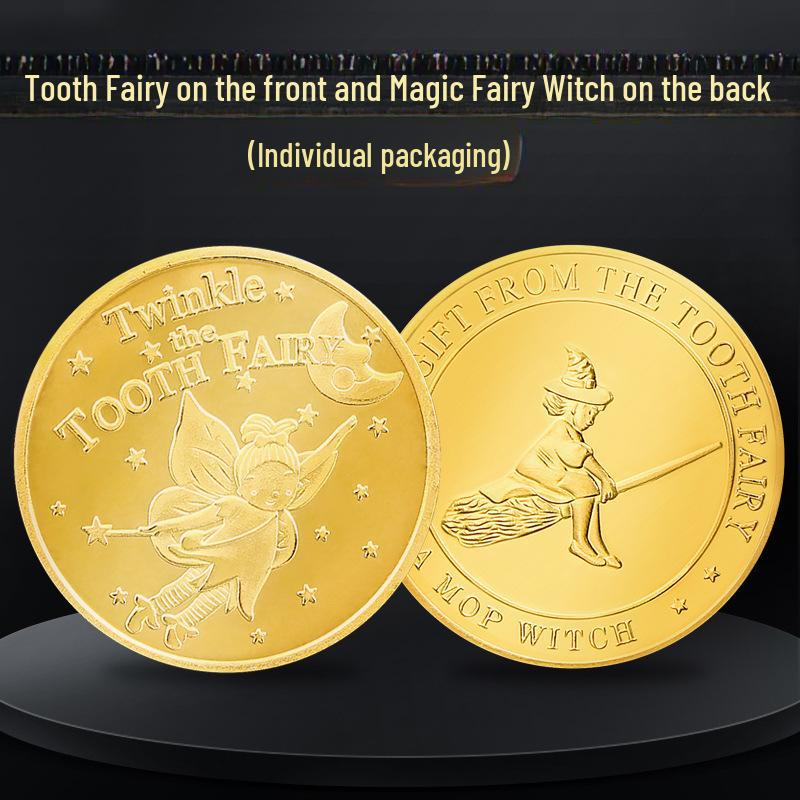 Gold Tooth Fairy Coin Set: Children's Tooth Reward Box & Halloween Decoration Toy Gift