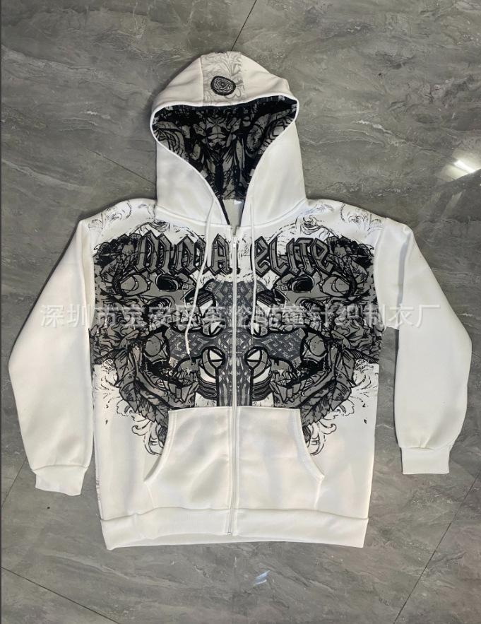 Harajuku Y2K Spring and Autumn Hooded Sports Cardigan Zipper Graffiti Print Long Sleeve Hoodie Jacket Plus Size