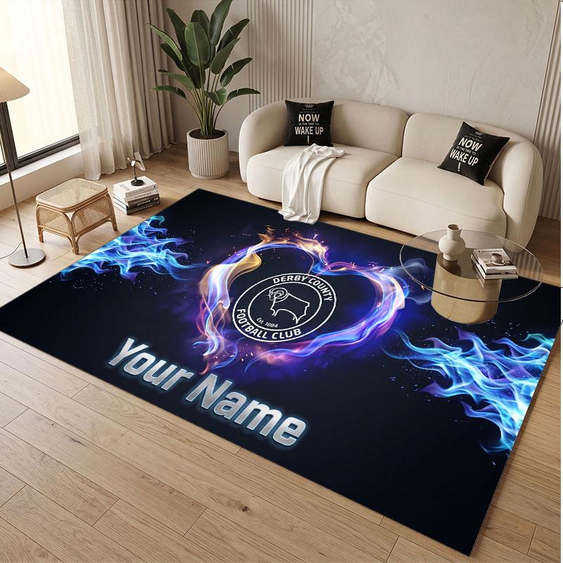 Custom Rug Derby County Pattern Print Name Text Soft Non‑Slip Floor Carpet for Home Indoor Decoration