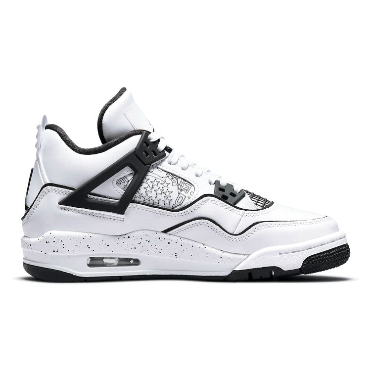 Air Jordan 4 Retro GS DIY Kids Sneakers White Black Volt DC4101-100