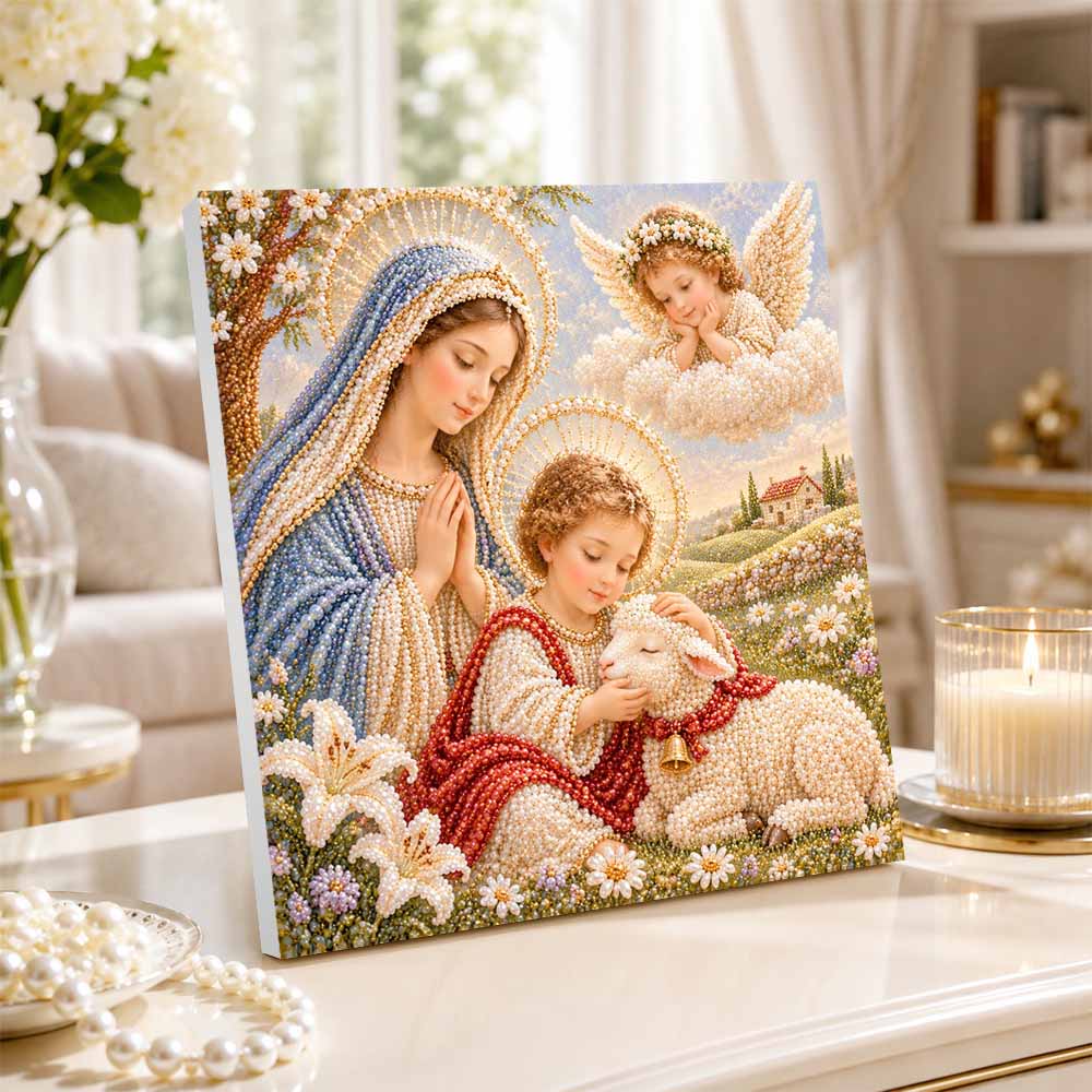 Pearl Painting 5D DIY Decorative Painting. Religious Mother and Lamb Art. Cute Birthday Gift. Handmade Craft Art Painting