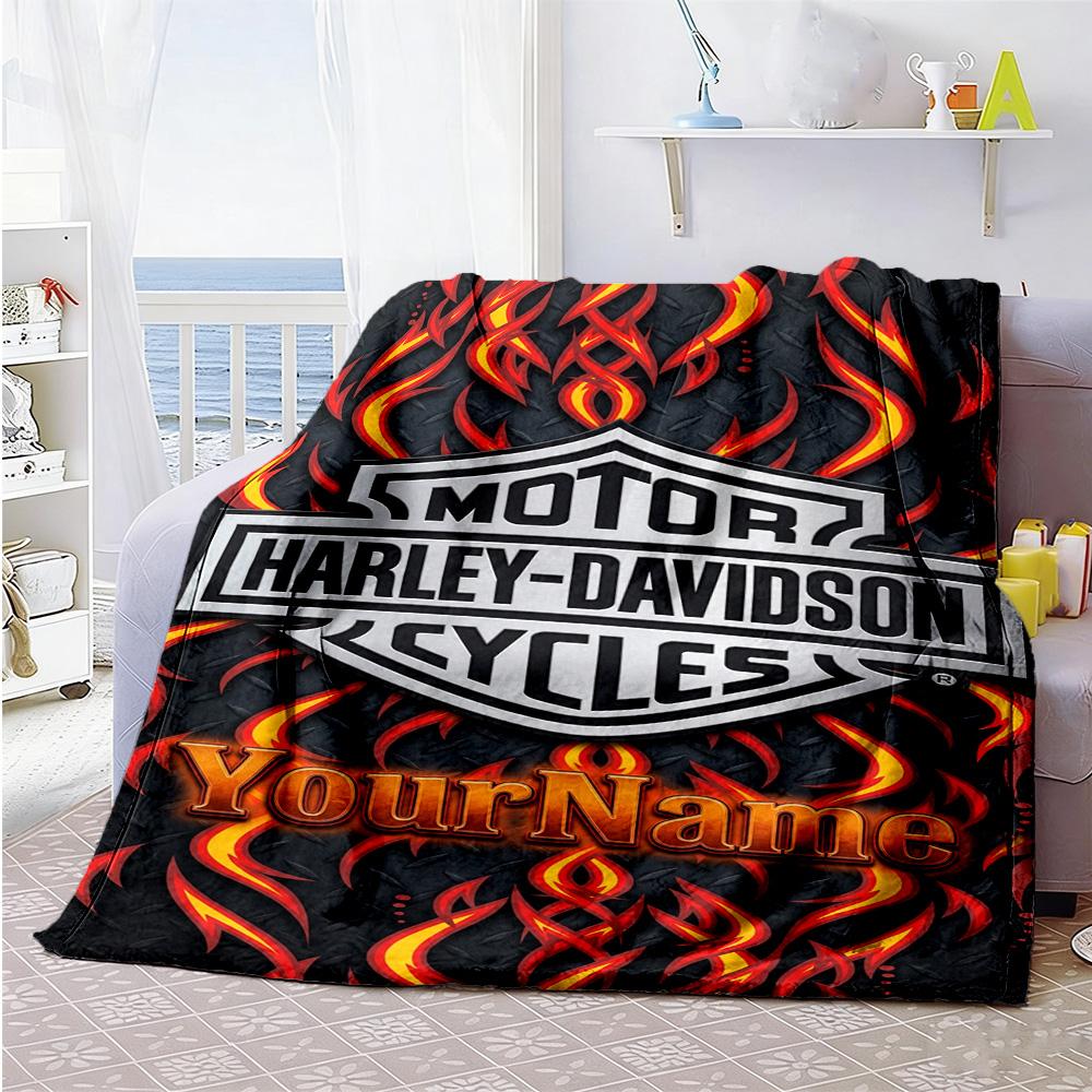 Harley-davidson Motorcycles Customize Text Blanket Cozy Customizable Blanket Warmthful Decor for Picnics Nap Sofa Bedding Four Seasons Multipurpose
