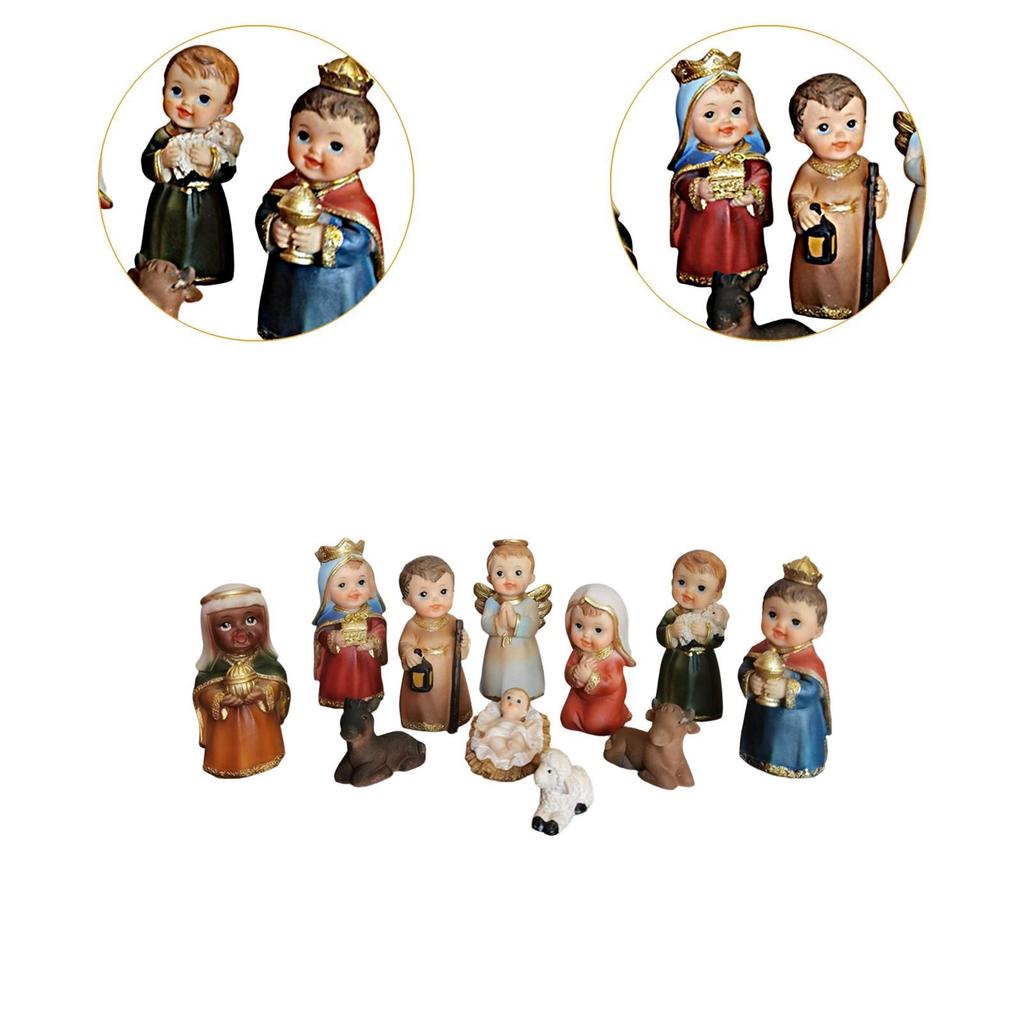 11pcs Nativity Scene Manger Figurines Set Accessories Crafts Resin Catholic Nativity Figurine Statue Figures for Tabletop