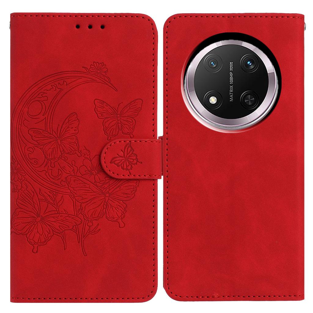 PU Lederhülle für Honor Magic7 Lite 5G/X9c 5G/X60 Pro 5G Schmetterling Blume geprägt Brieftasche Ständer Handyhülle