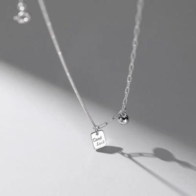 925 Sterling Silber Glücksquadrat Halskette - Trendiger High-End Schlüsselbein Kette Anhänger für Damen