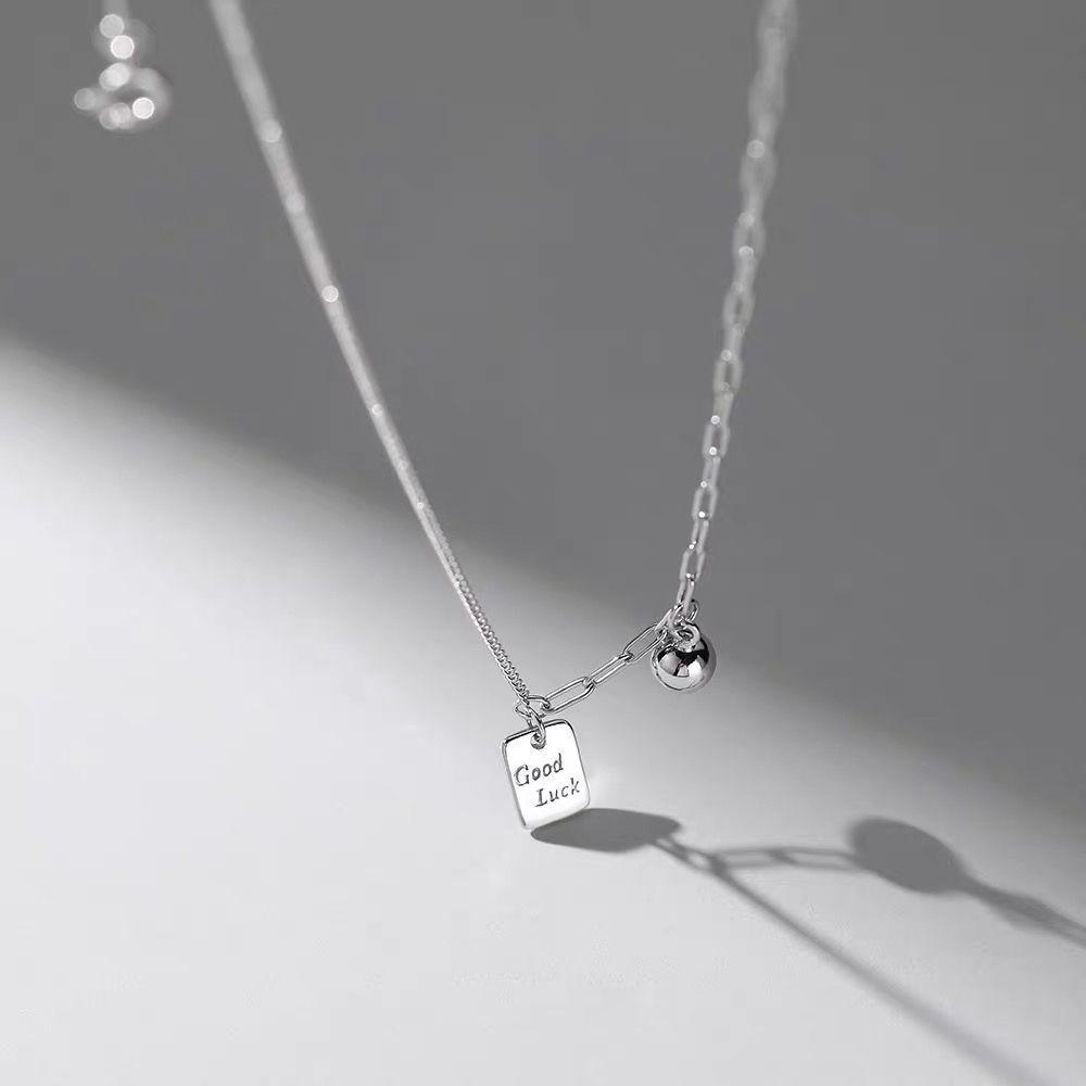 925 Sterling Silver Lucky Square Necklace - Trendy High-End Clavicle Chain Pendant for Women