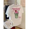 Strawberry Matcha, Summer Drink Print T-Shirt Short Sleeve Crew Neck Casual Top for Summer Spring, Women'S Clothing