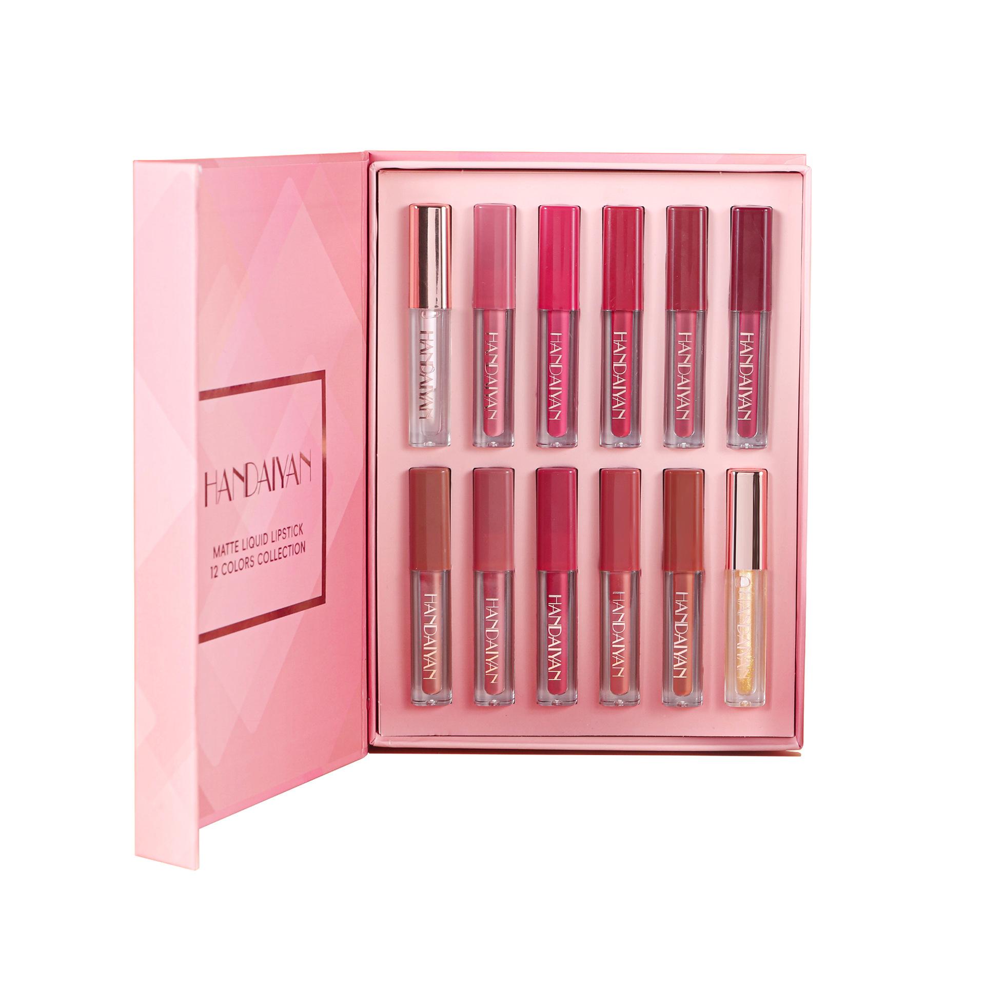 

HANDAIYAN 12-цветный блеск для губ, набор помад, жидкая матовая бархатистая матовая женская косметика, стойкая, водостойкая, с антипригарным покрытием, не выцветает
