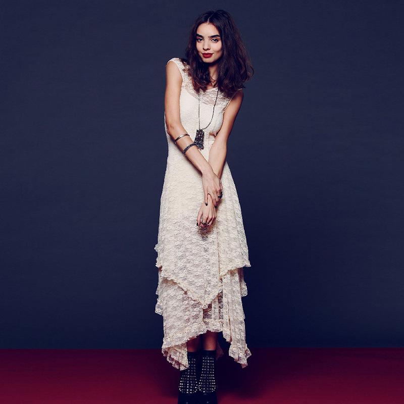 European Fashion Lace Irregular High-Low Skirt Dress