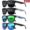 4PCS Square Sports Sunglasses with Designer Temple Pattern - UV400 for Men Women Beach Vacation 7