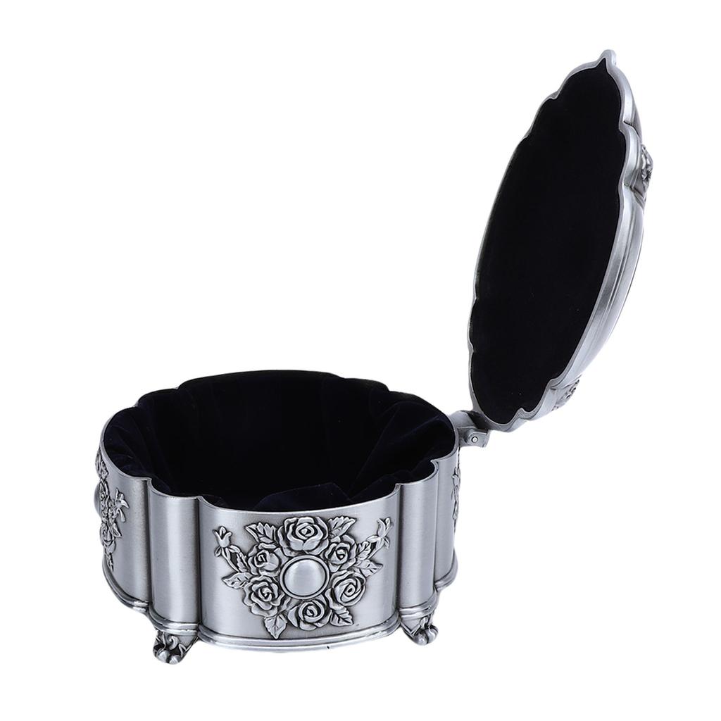 Vintage Jewelry Storage Box Zinc Alloy Antique Trinket Organizer Keepsake Box Emboss Rose Pattern Velvet Interior for