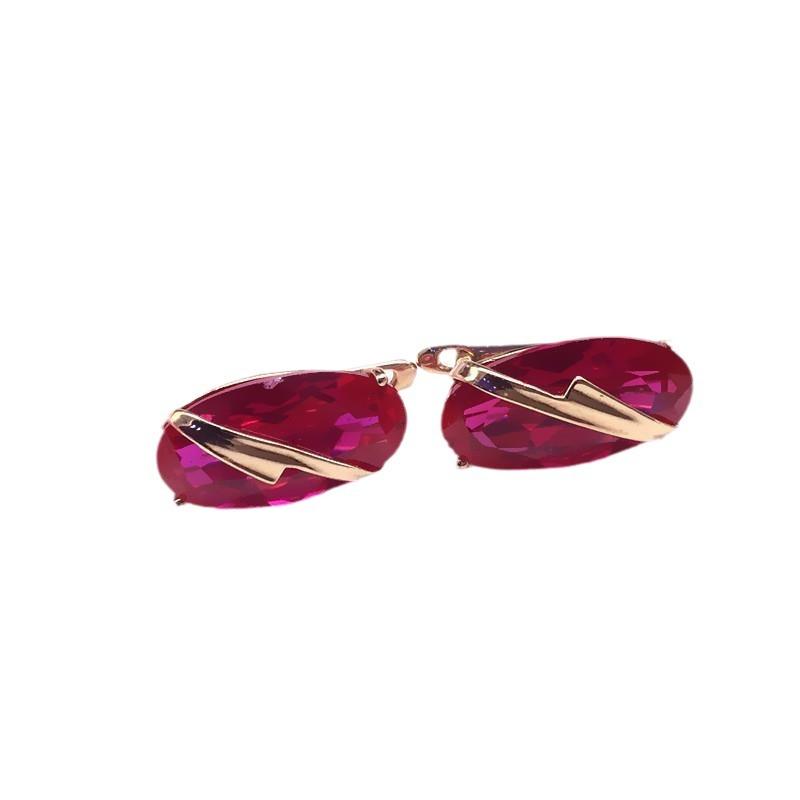 Purple Gold Diamond Coffee Oval Earrings Femininity Rose Gold Plated Color Gold Earrings