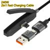 240W Type C To Type C+USB A Cable With Phone Stand Fast Charging Cord Invisible Holder Charger Cable for iPhone17 Samsung Xiaomi