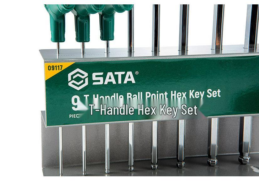 SATA 9-Piece Hex Key Set: T-Handle Ball End 09117 & Flat End L-Handle 09118, Sizes 1.5-10mm.