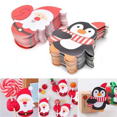 48 Adet Lolipop Sopa Güvenli Kağıt Şeker Çikolata Noel Dekorasyon DIY Noel Dekor Hediye Penguenler Kek Pops