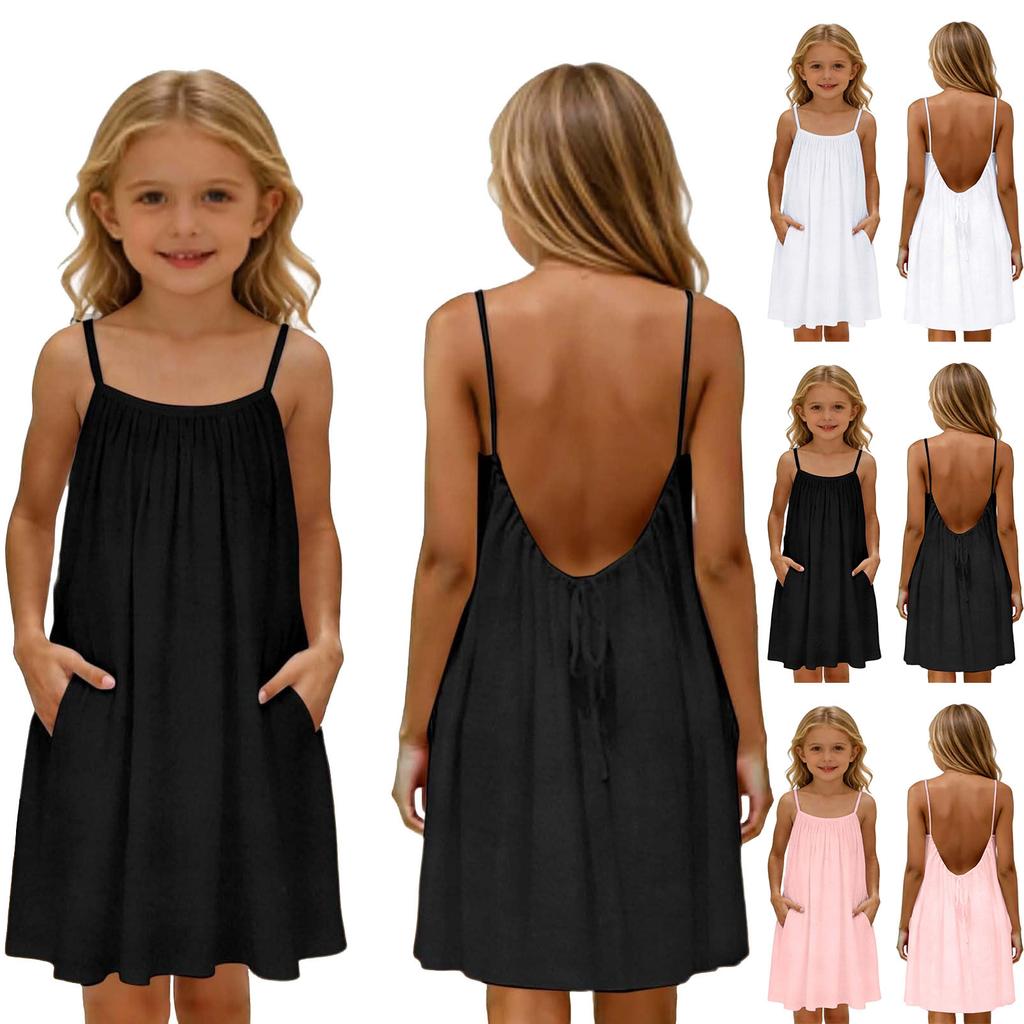 Children's Casual Sleeveless Backless Dress