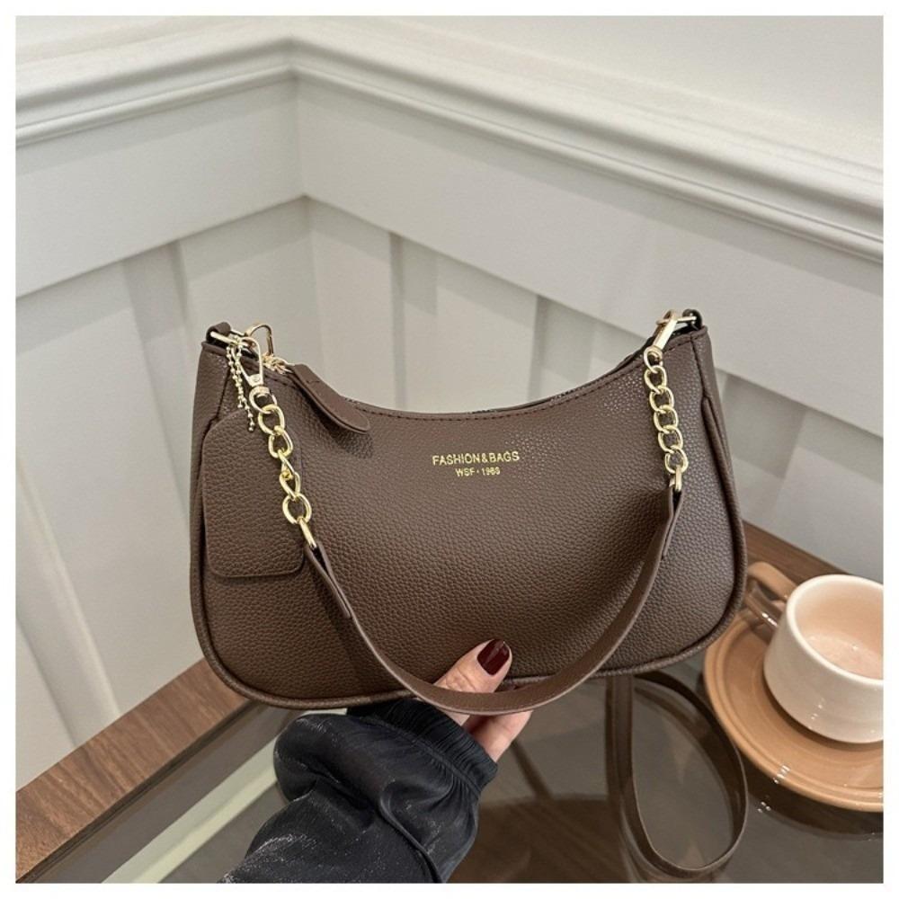 

Fashionable PU Leather Crossbody Bag Zipper Adjustable Shoulder Bag Solid Color Underarm Bag Women кофейный