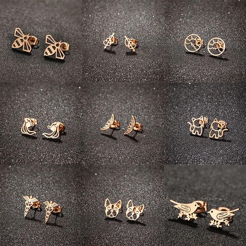 

Простые серьги из нержавеющей стали для женщин, розовое золото, змея, палка, маленькая пчела, ретро-панк, хип-хоп, ювелирные изделия 2024