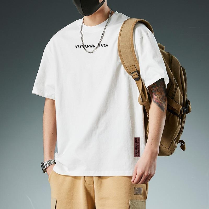 Cotton Heavyweight Men's Half Sleeved T-shirt Ins Trendy Brand Pure Cotton Solid Color Plus Size New Minimalist Hong Kong Style Black T-shirt