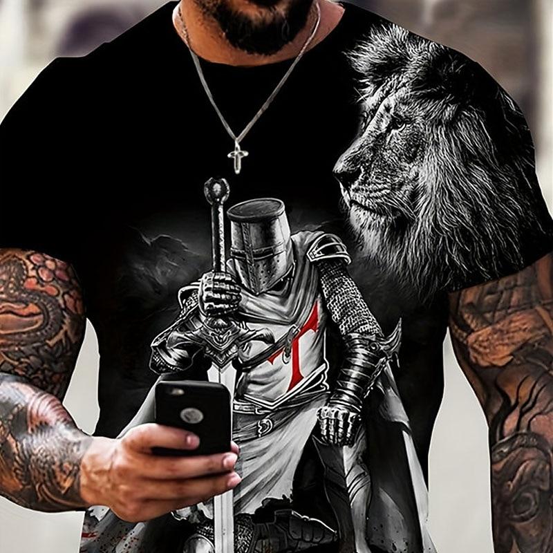 

Men s Graphic Knights Templar T Shirt Christian T Shirts Short Sleeve T shirt 3D Print Crew Neck Shirt Vintage XL