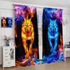 Wolf Curtains,Mystery Flame Lightning Red and Blue Wolf Pack Wildlife Decor Windows Treatments,Thermal Insulated Drapes for Kids