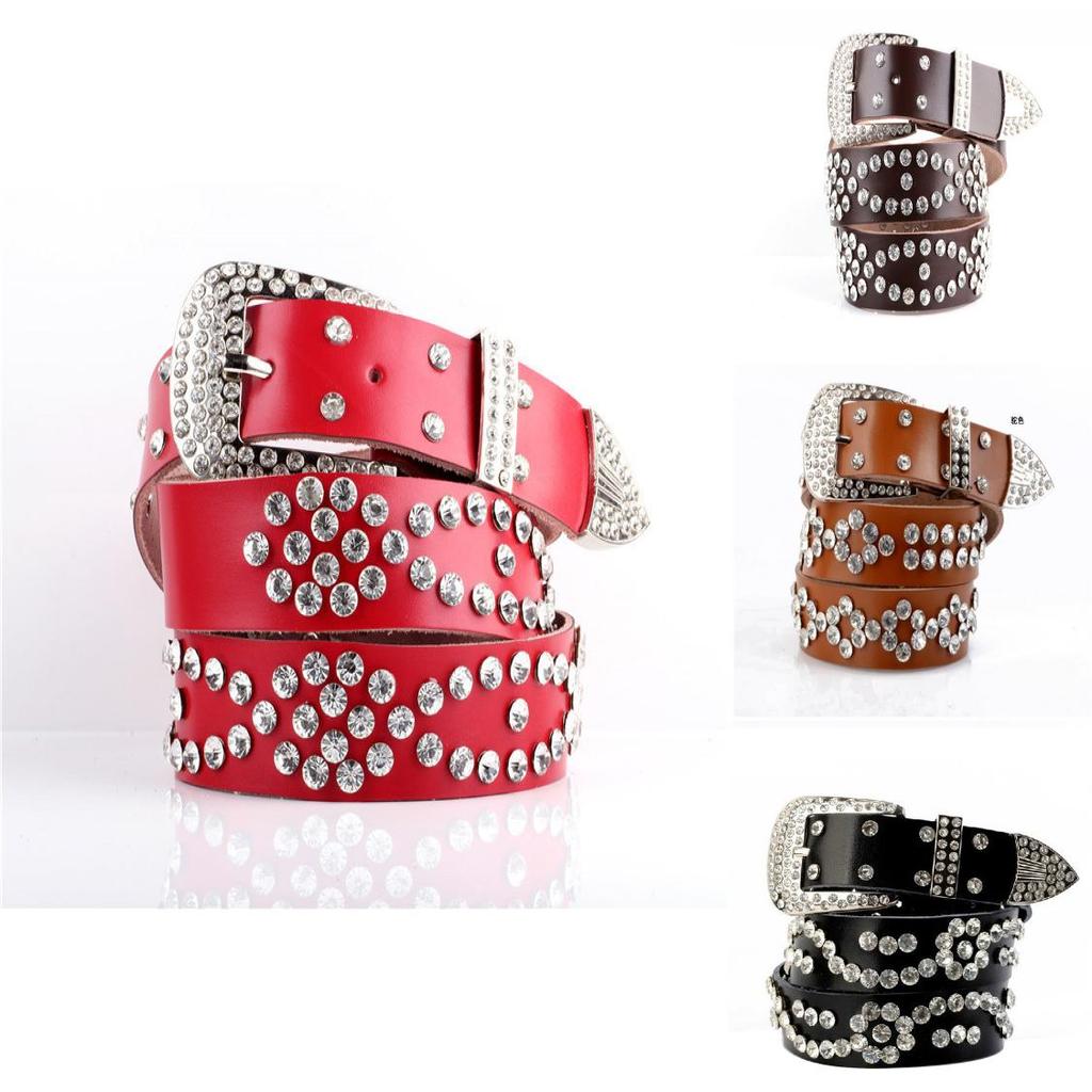 Elegant Womens Wide Leather Belt With Crystal Details And Classic Pin Closure For Fashion